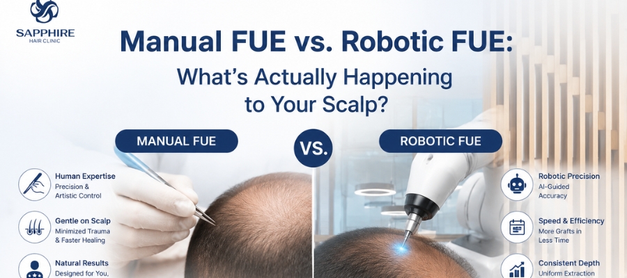 Manual FUE vs. Robotic FUE: What’s Actually Happening to Your Scalp?
